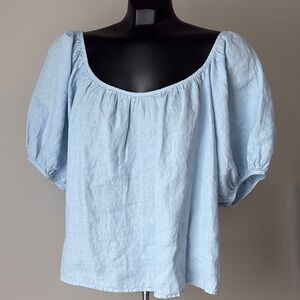 Velvet by Graham & Spencer Sky Blue Puff Sleeve Blouse